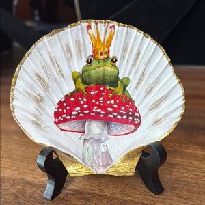 Decorative Shell with Frog Prince and Mushroom Design